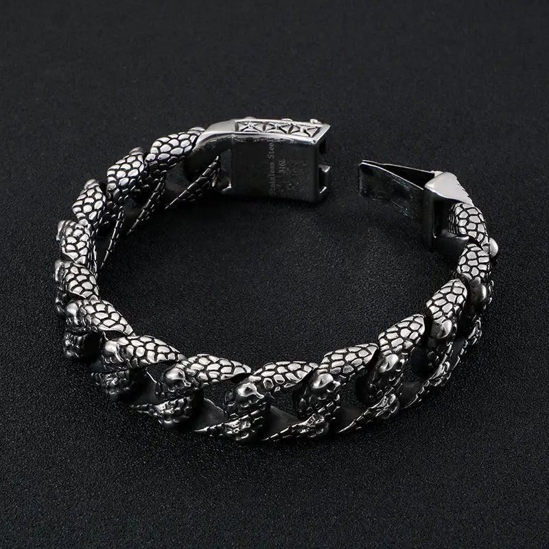 Mottled Skull Curb Link Skull Bracelet - Vrafi Jewelry