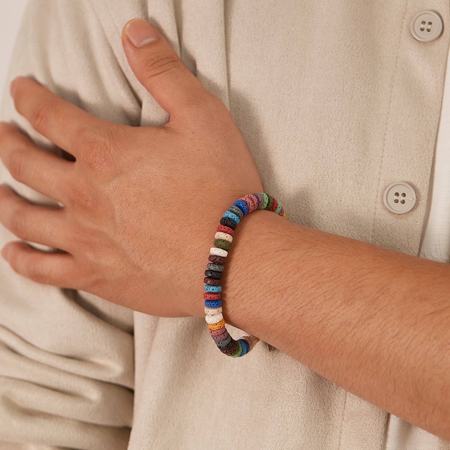 Bracelet Perlé Acier Inoxydable Albâtre