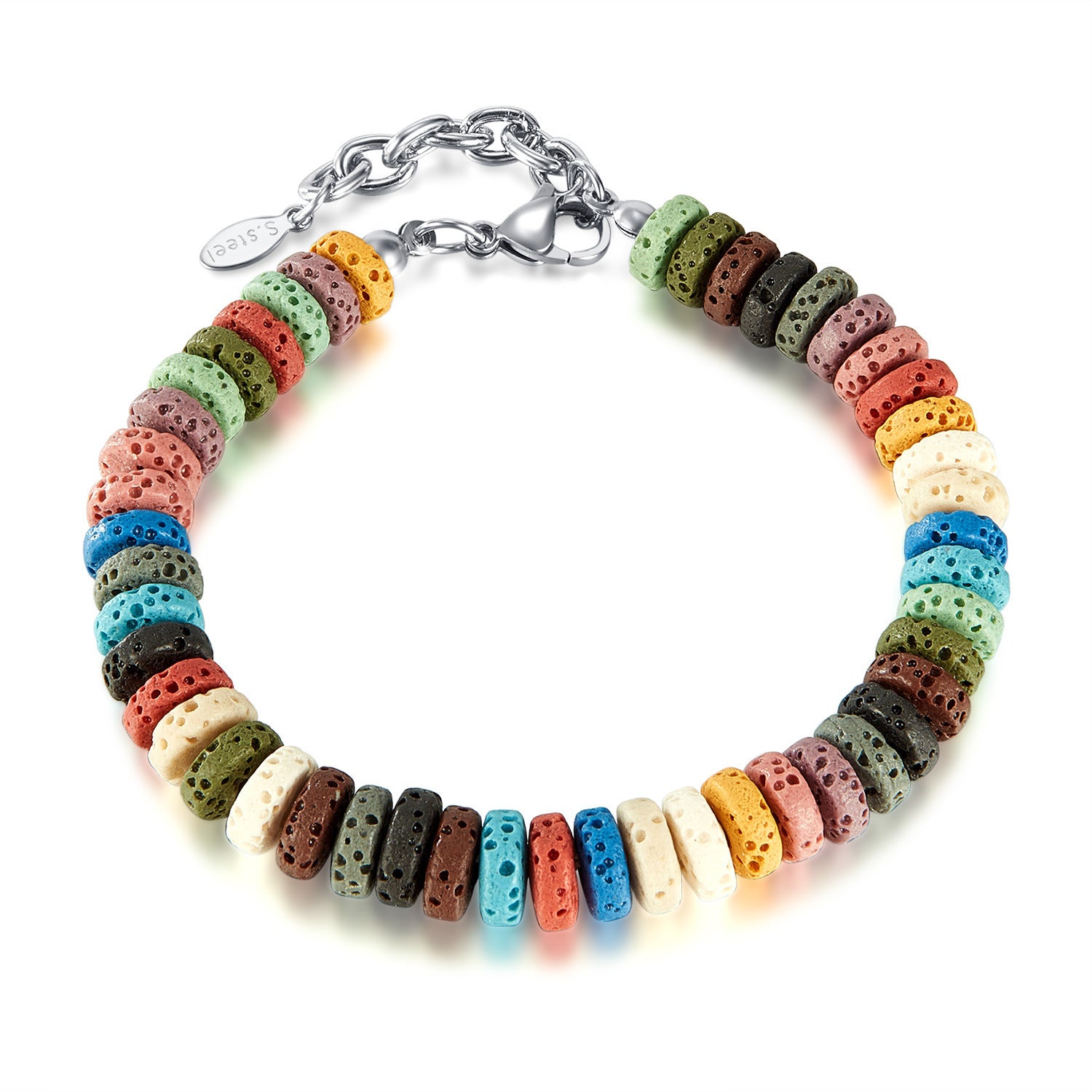 Multicolor Volcanic Stone Beaded Chain Bracelet