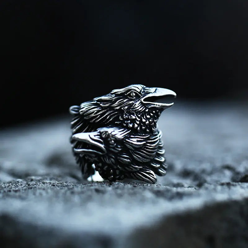 Mythology Odin Crow Stainless Steel Viking Ring - Vrafi Jewelry