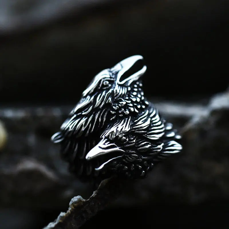 Mythology Odin Crow Stainless Steel Viking Ring - Vrafi Jewelry