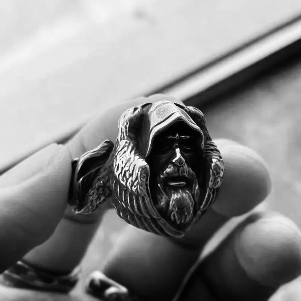 Mythology Odin Raven Wolf Stainless Steel Ring - Vrafi Jewelry