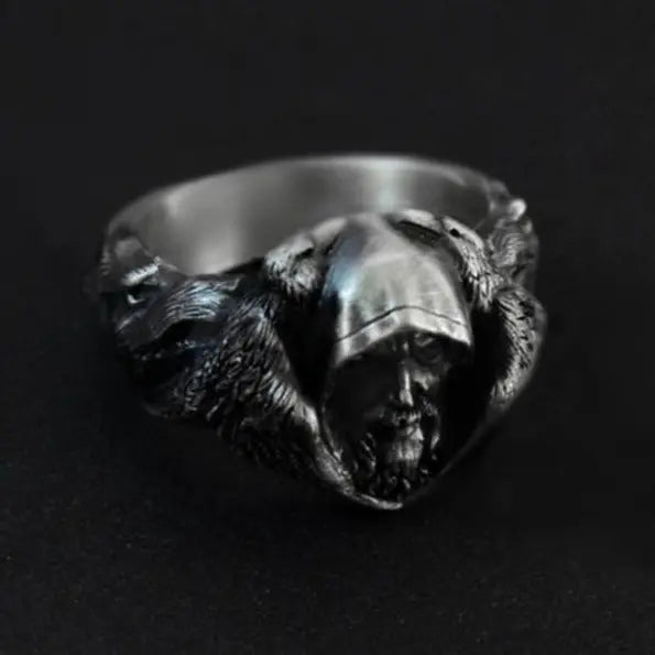 Mythology Odin Raven Wolf Stainless Steel Ring - Vrafi Jewelry