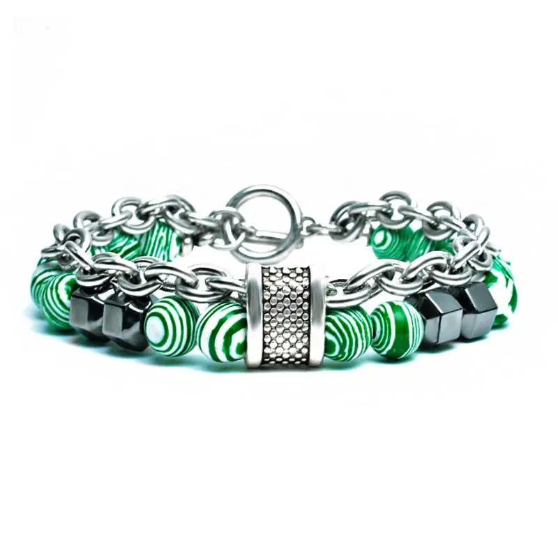 Natural Malachite Stone Bead Bracelet VRAFI