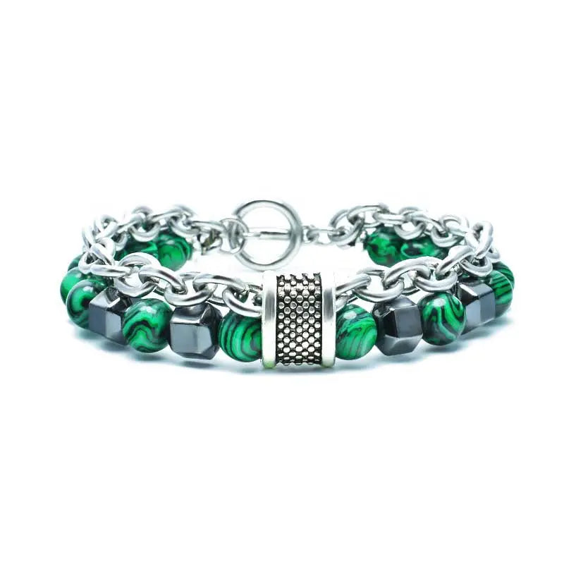 Natural Malachite Stone Bead Bracelet VRAFI