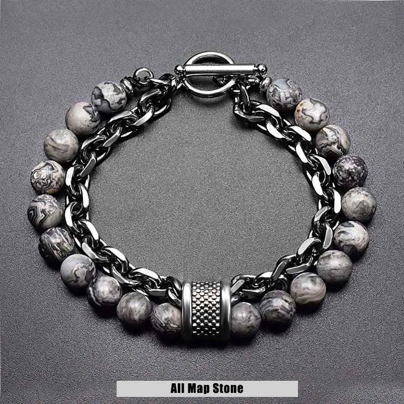 Natural Stone Bead Chain Link Toggle Clasp Bracelet VRAFI