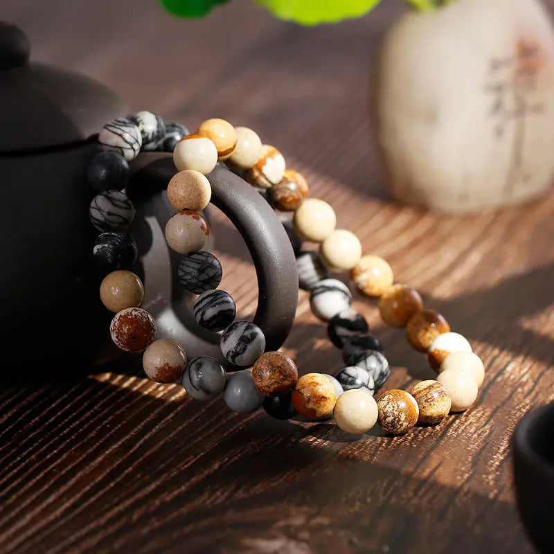 Natural Stone Round Bead Stretchable Bracelet VRAFI