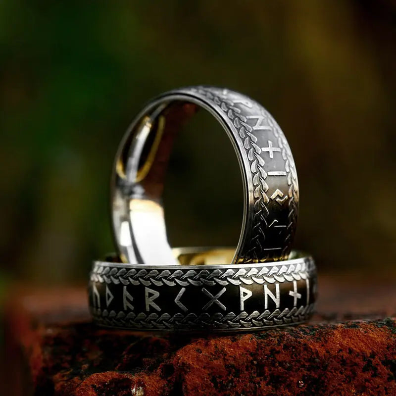 Nordic Retro Rune Stainless Steel Ring - Vrafi Jewelry