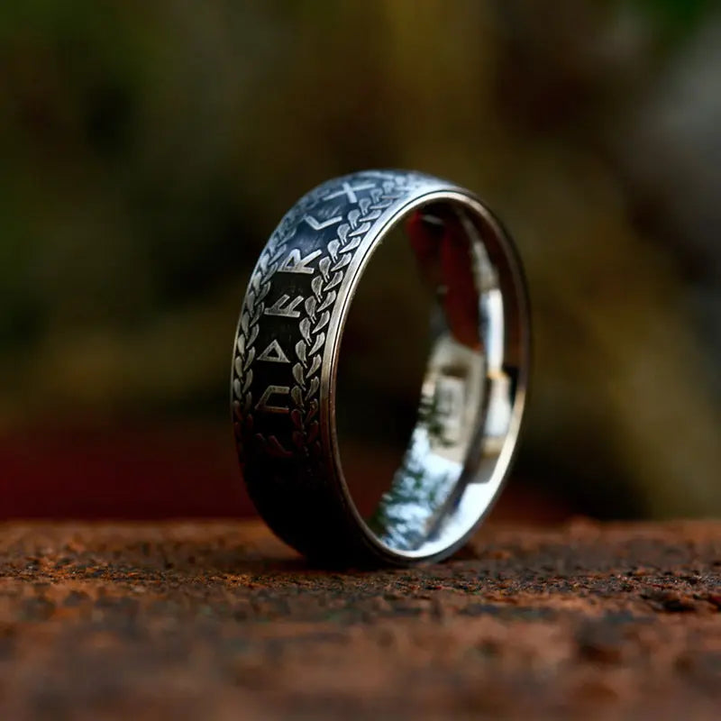 Nordic Retro Rune Stainless Steel Ring - Vrafi Jewelry