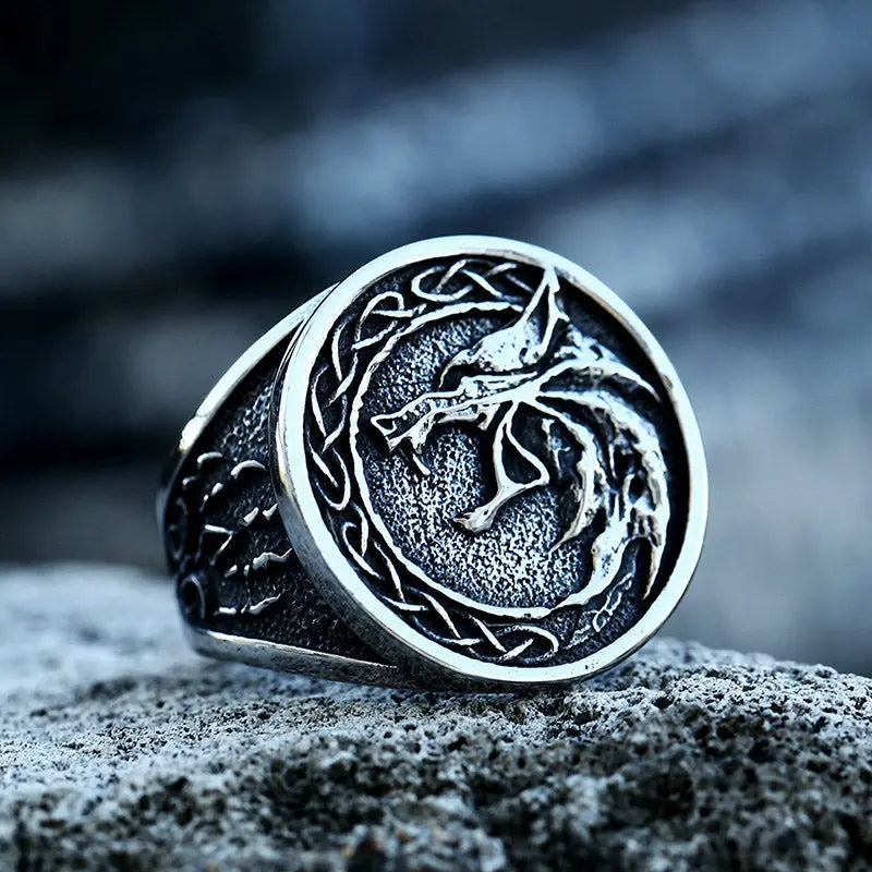 Nordic Viking Celtic Knot Wolf Head Ring VRAFI