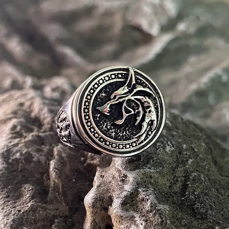 Nordic Wizard Wolf Stainless Steel Signet Ring VRAFI