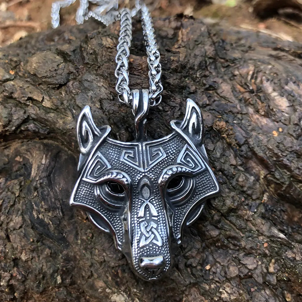 Nordic Wolf Head Stainless Steel Pendant - Vrafi Jewelry