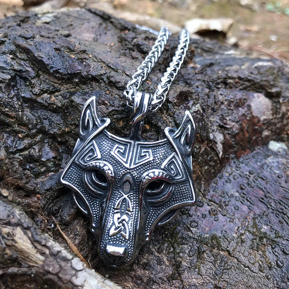 Nordic Wolf Head Stainless Steel Pendant - Vrafi Jewelry