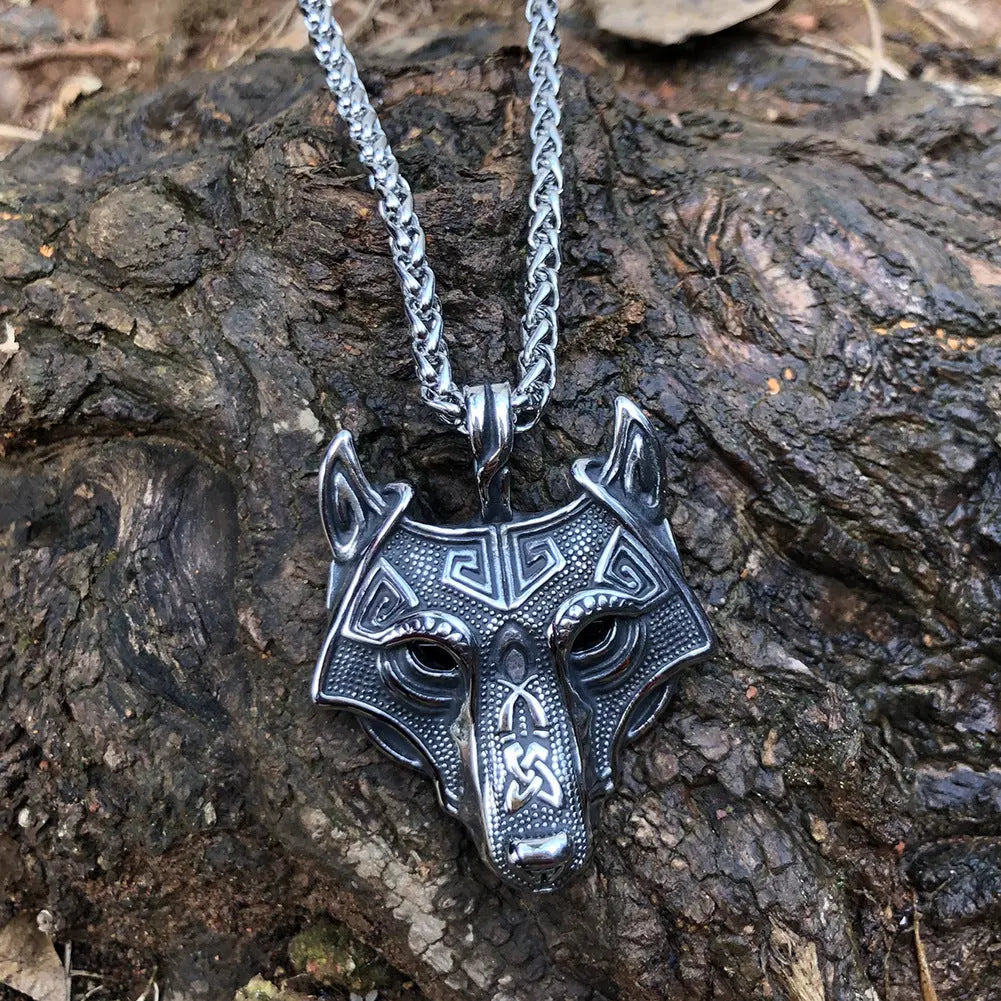 Nordic Wolf Head Stainless Steel Pendant - Vrafi Jewelry