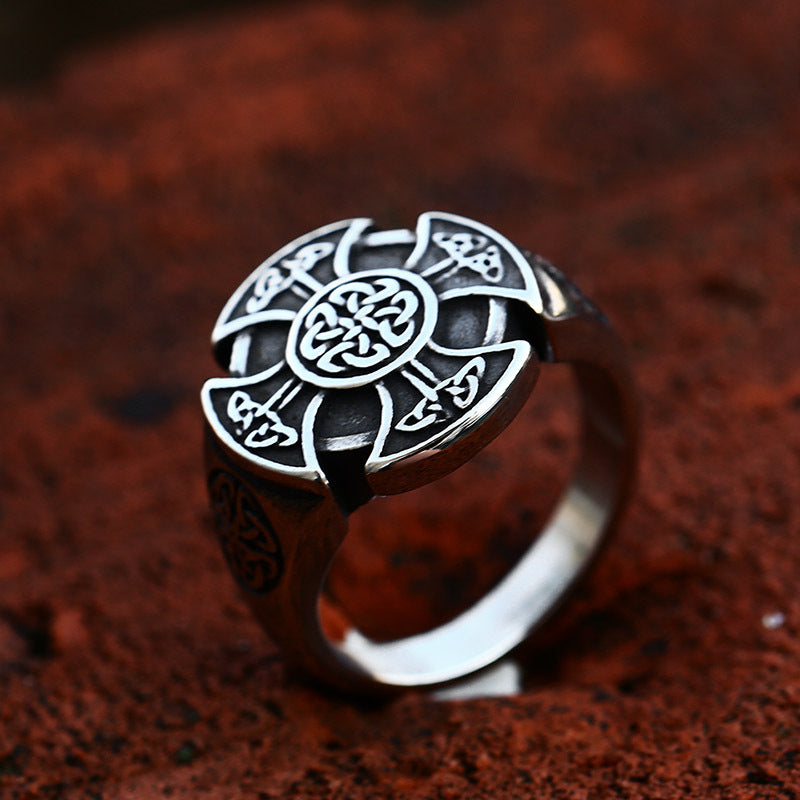 Nordic Viking Cross Celtic Knot Titanium Men's Steel Ring