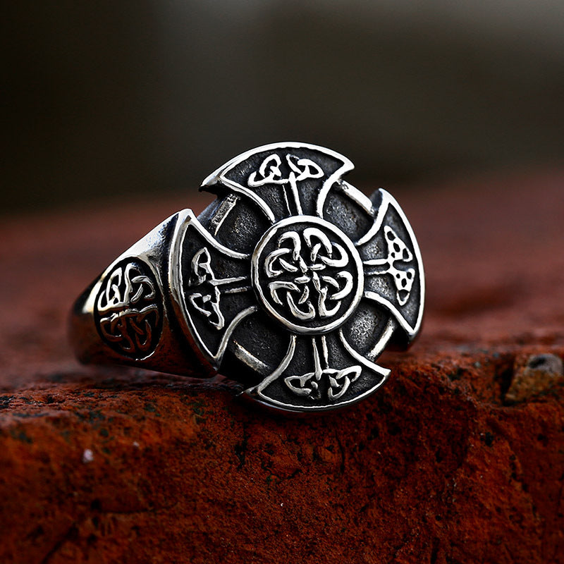 Nordic Viking Cross Celtic Knot Titanium Men's Steel Ring