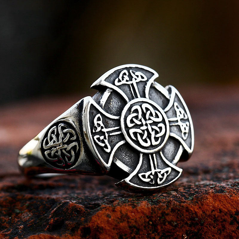 Nordic Viking Cross Celtic Knot Titanium Men's Steel Ring