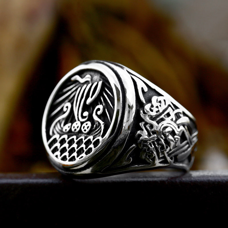 Nordic Viking Ship Stainless Steel Ring-Vrafi Jewelry