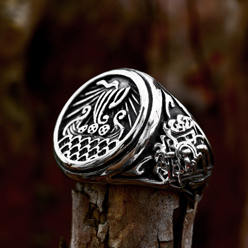 Nordic Viking Ship Stainless Steel Ring-Vrafi Jewelry