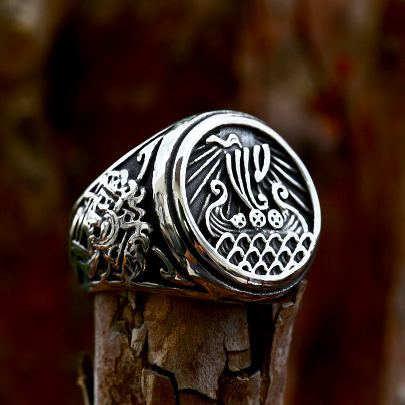 Nordic Viking Ship Stainless Steel Ring-Vrafi Jewelry