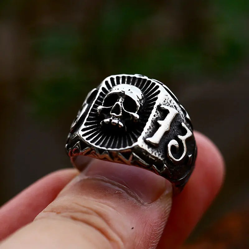 Number 13 Skull Stainless Steel Ring VRAFI