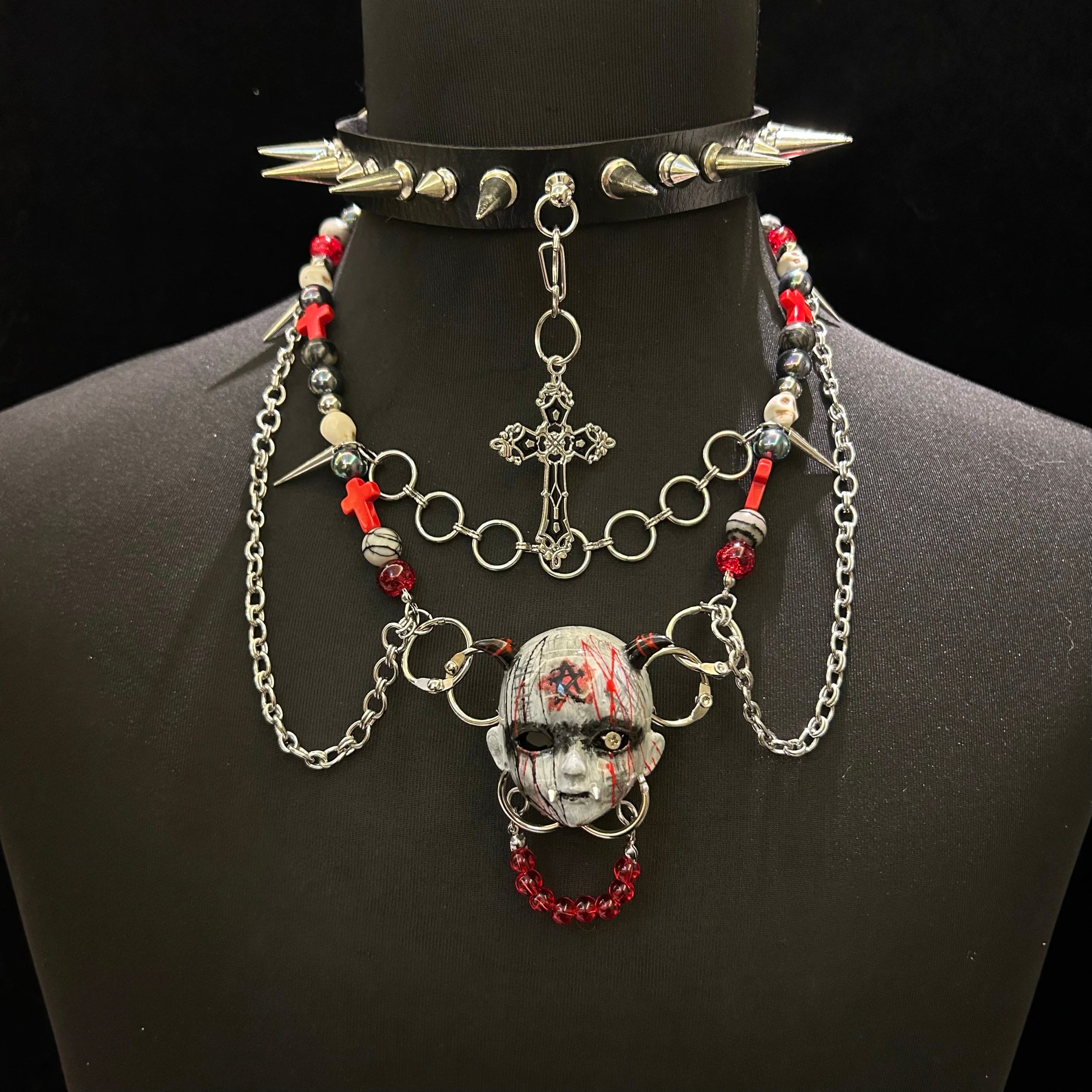 Gothic Devil doll head necklace