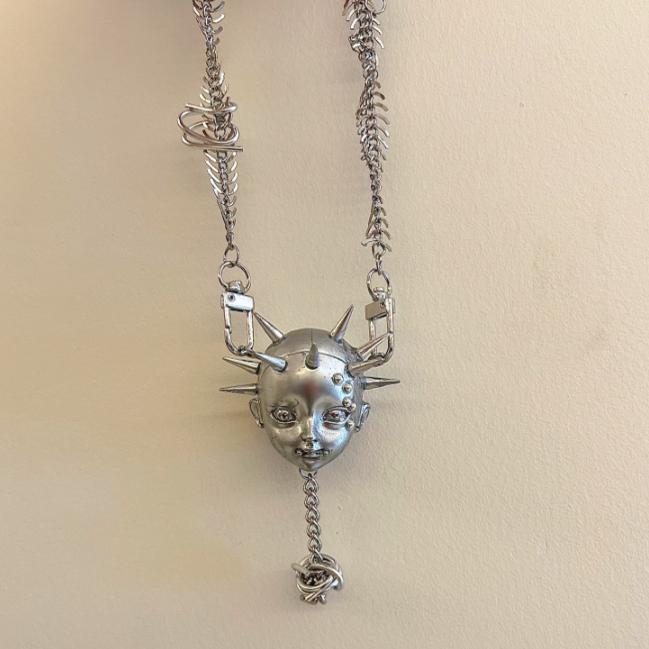 Futuristic punk titanium steel bone chain