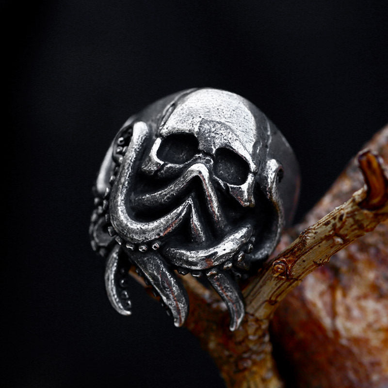 Stainless Steel Octopus Skull Ring