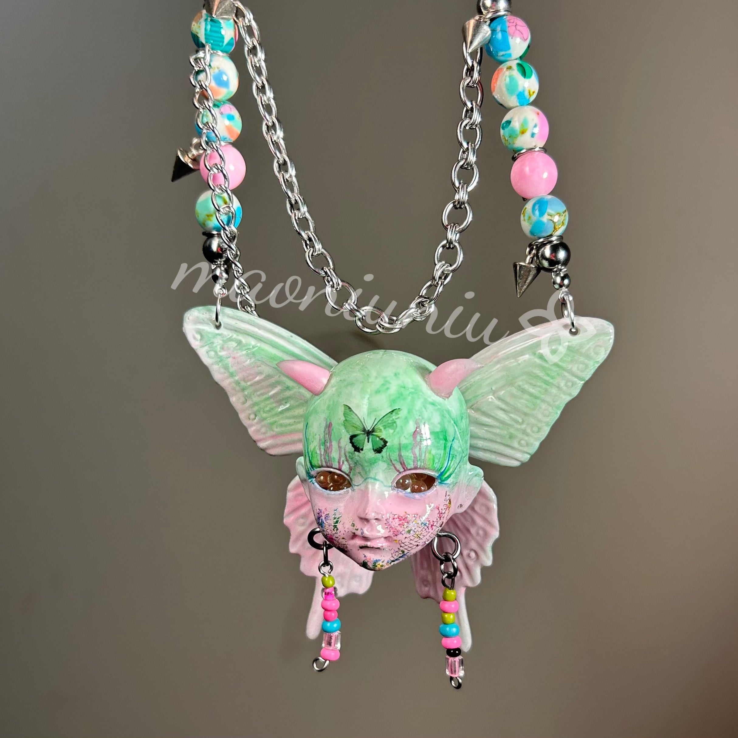 Butterfly Baby Head Dopamine beaded necklace