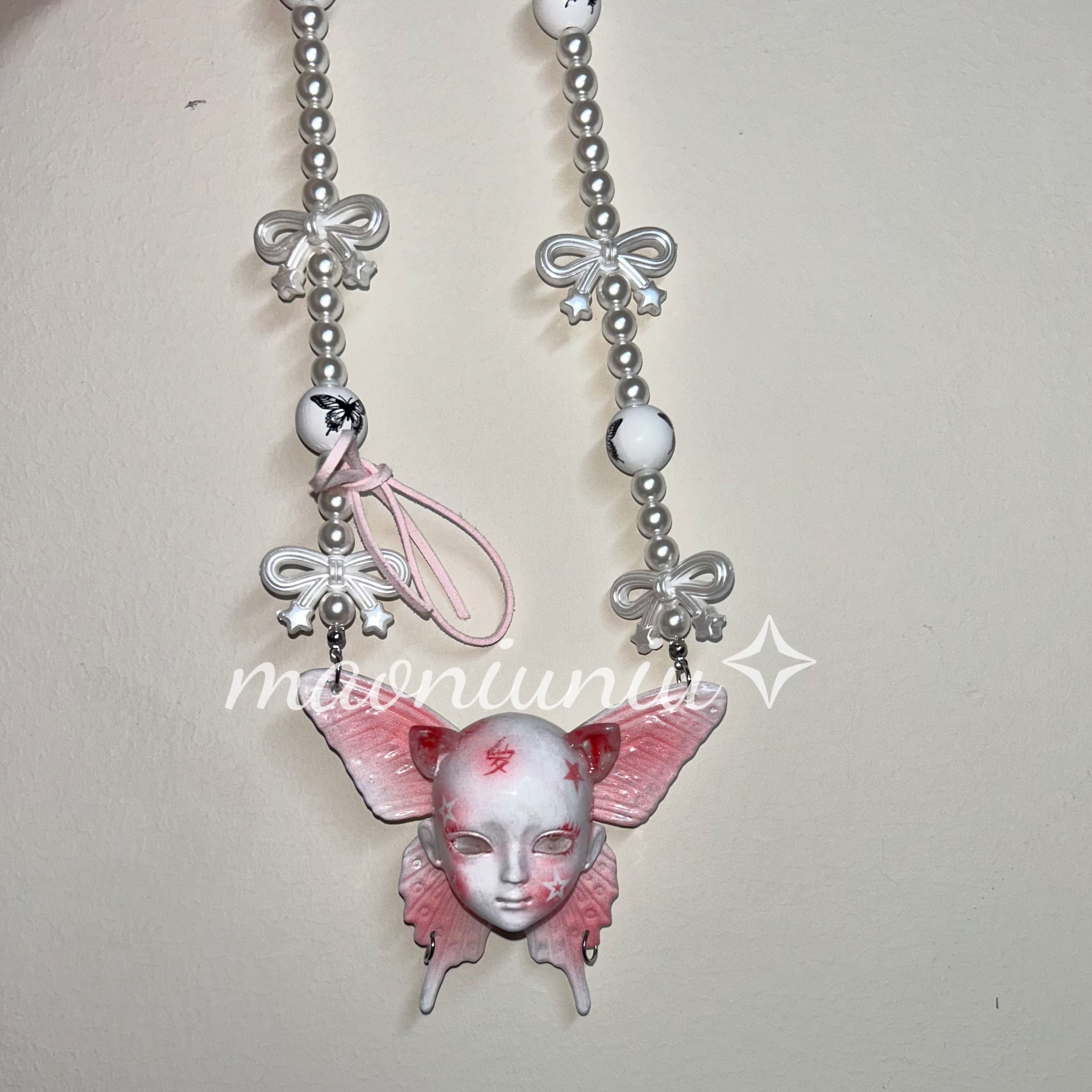 Cat ear butterfly baby head necklace