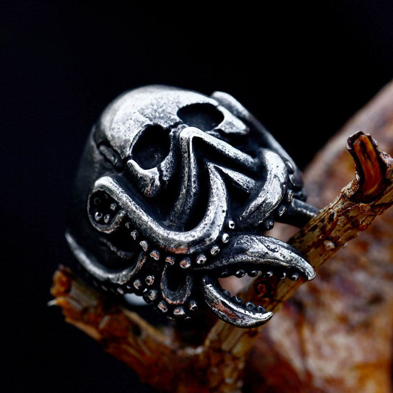 Stainless Steel Octopus Skull Ring