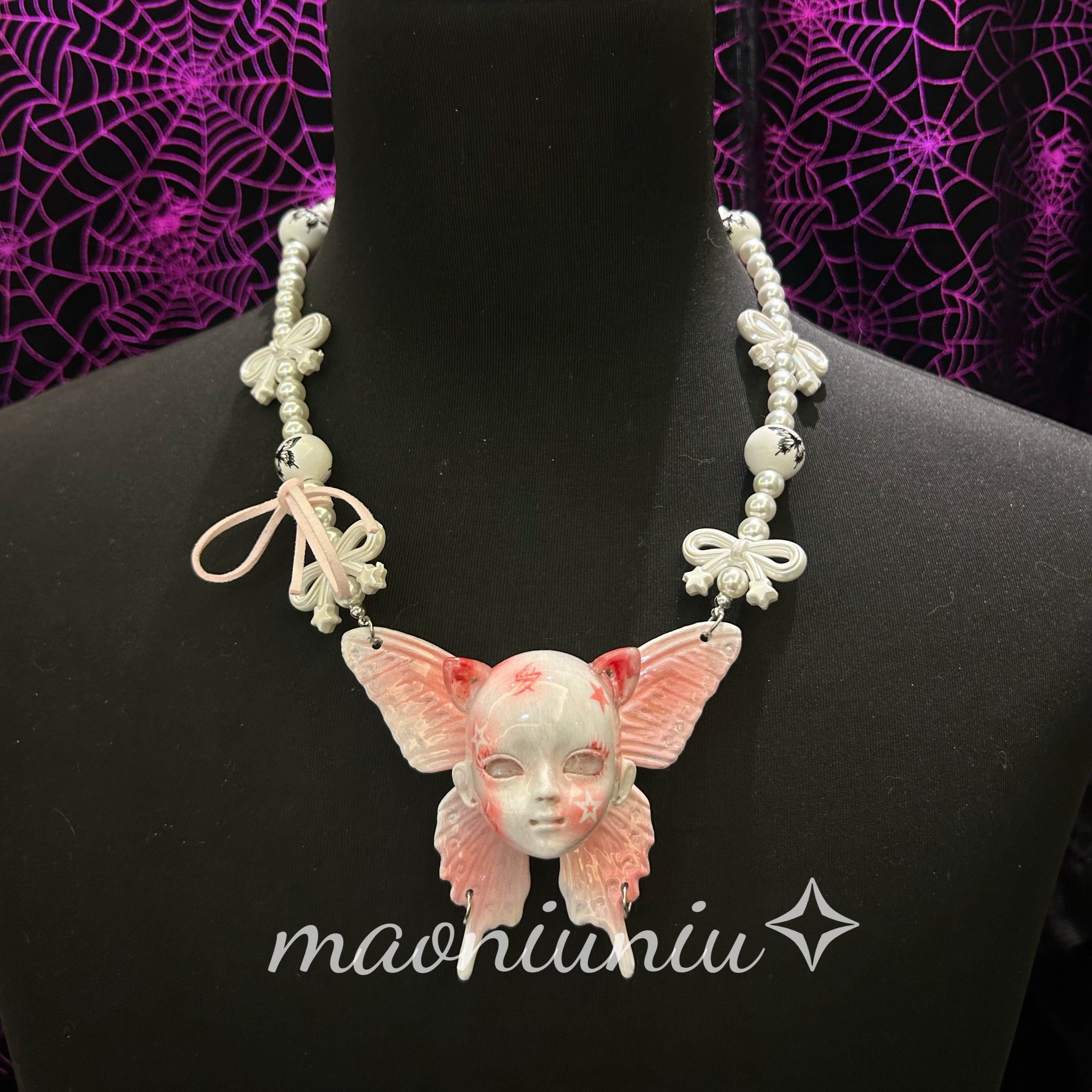 Cat ear butterfly baby head necklace