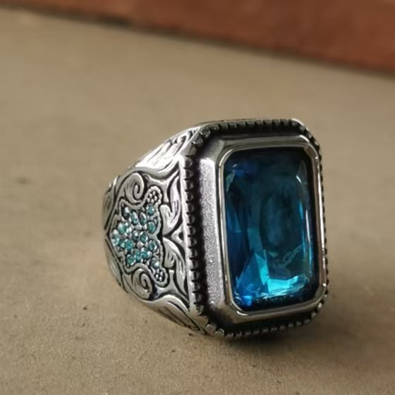 Carved Multi‑Gem Stainless Steel Ring