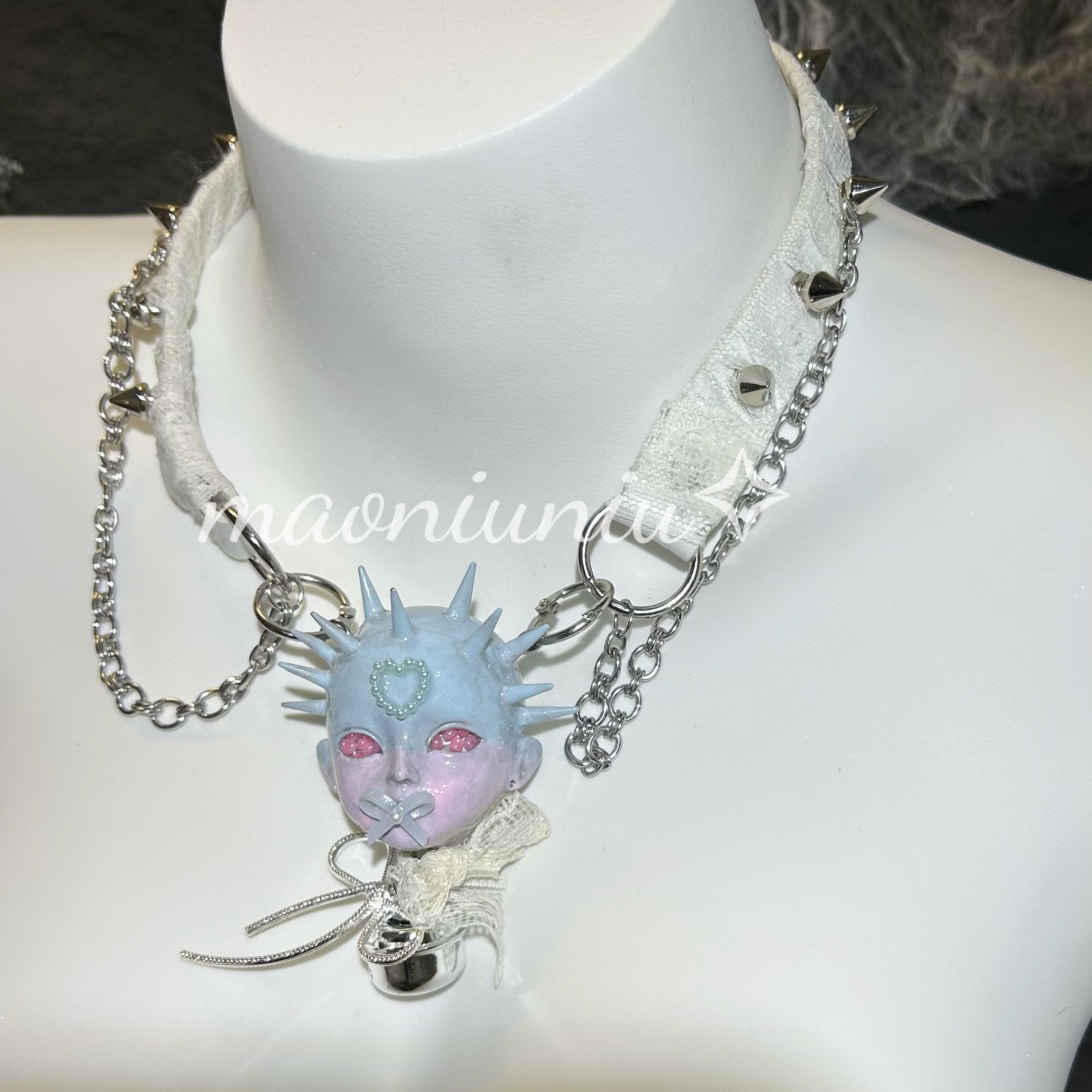 Bowknot baby head lace necklace