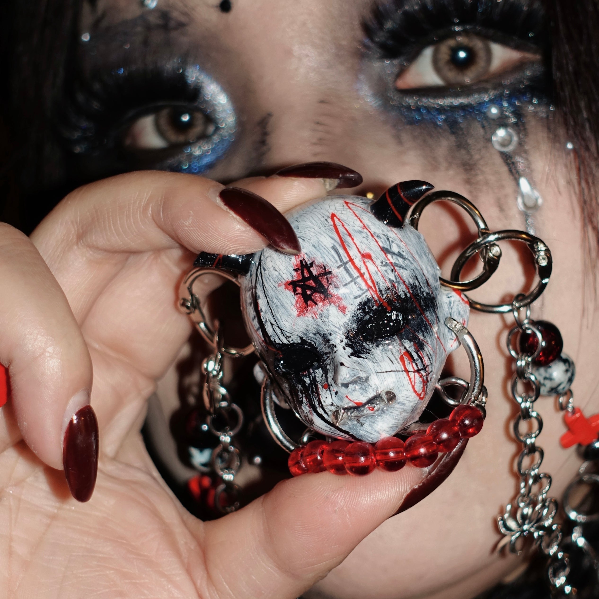 Gothic Devil doll head necklace