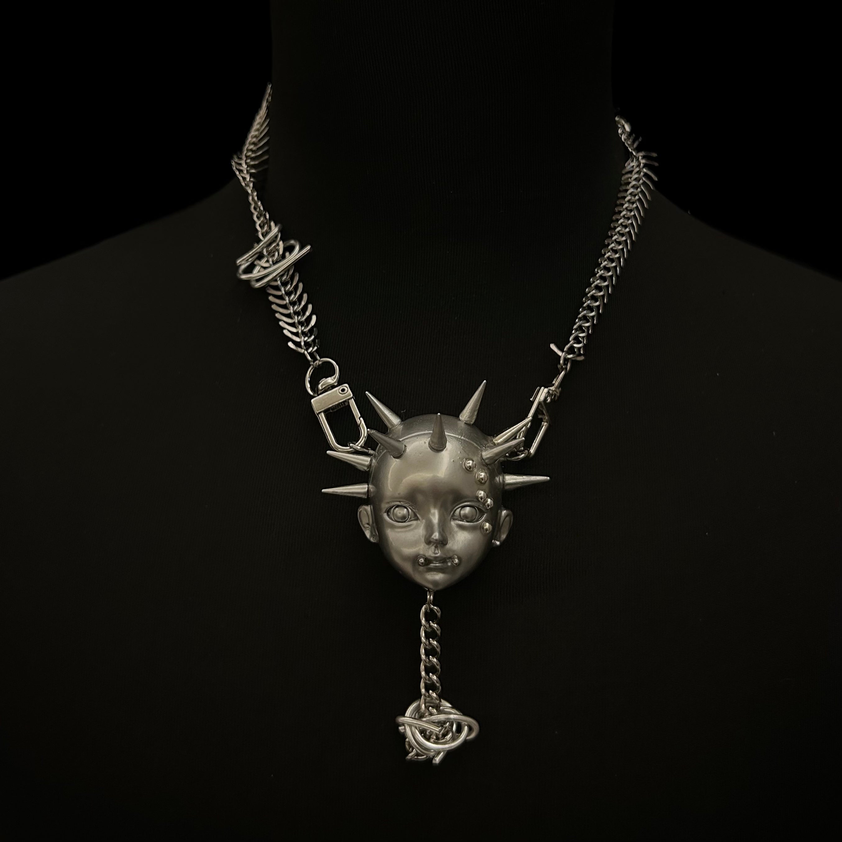 Futuristic punk titanium steel bone chain