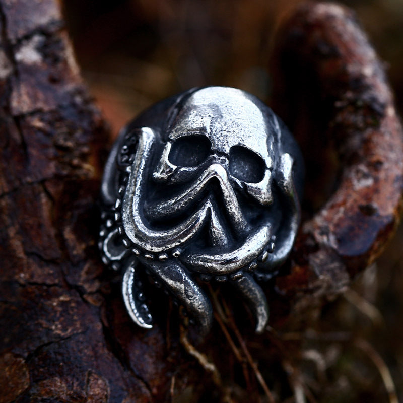 Stainless Steel Octopus Skull Ring