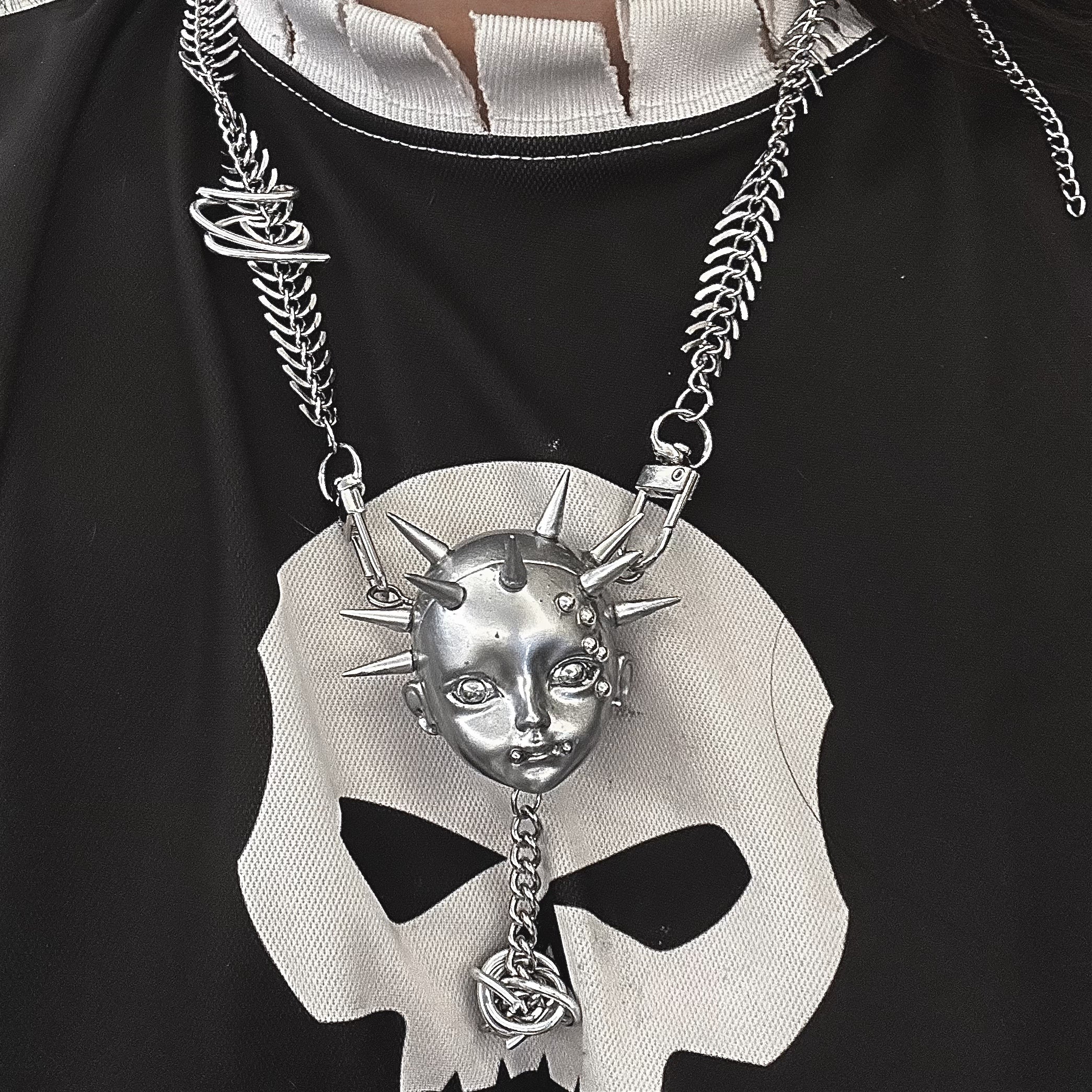 Futuristic punk titanium steel bone chain