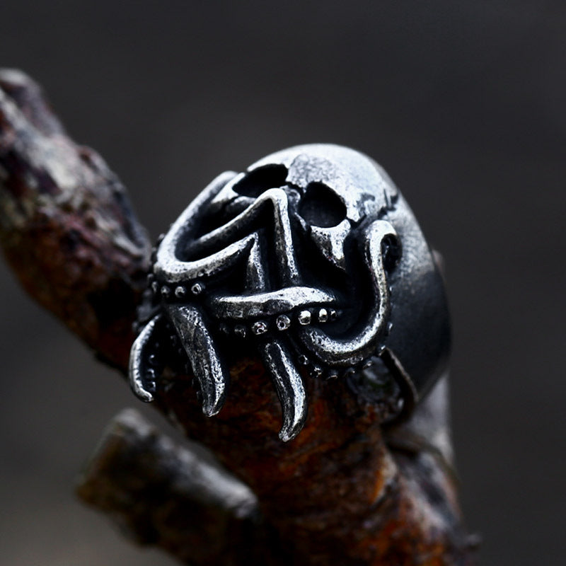 Stainless Steel Octopus Skull Ring