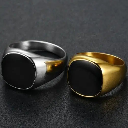 Obsidian Glossy Epoxy Stainless Steel Ring - Vrafi Jewelry