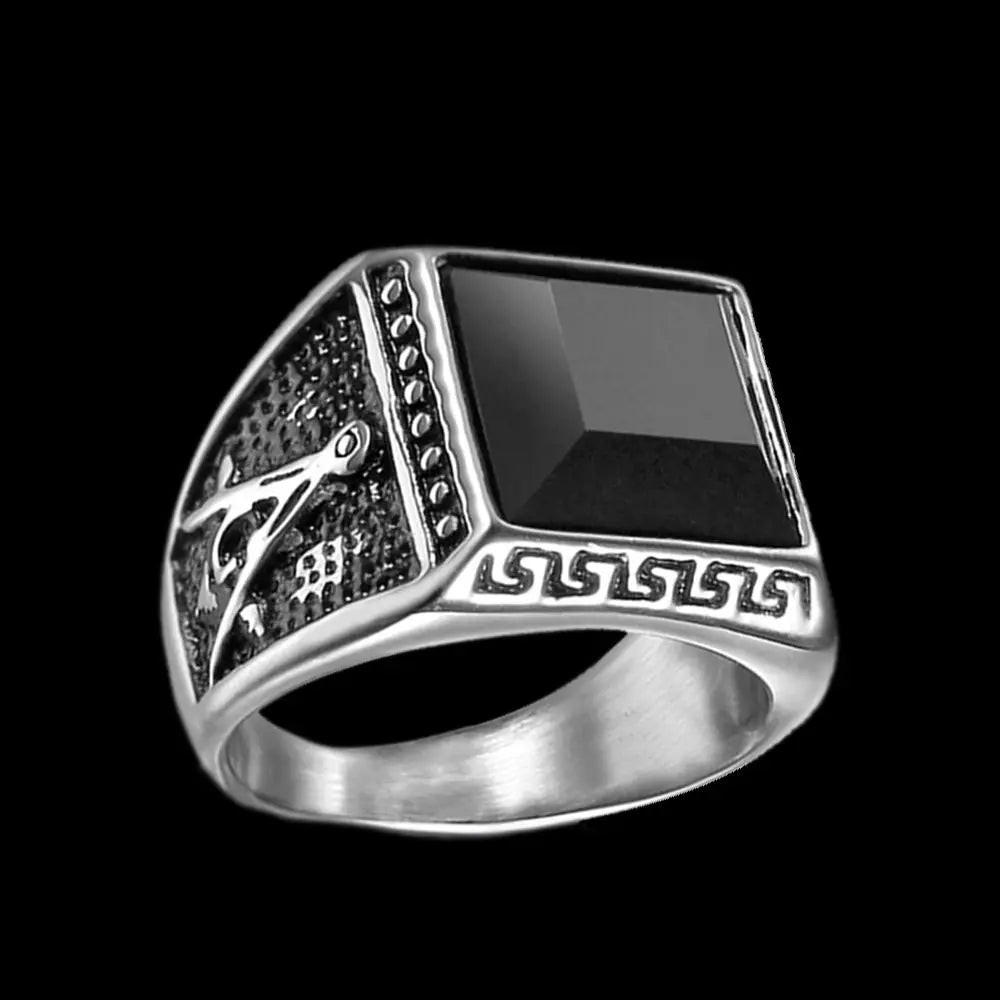 Obsidian Masonic Stainless Steel Ring - Vrafi Jewelry