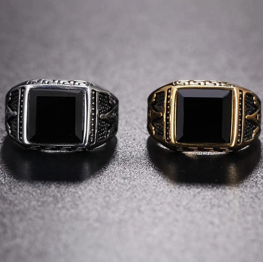 Obsidian Masonic Stainless Steel Ring - Vrafi Jewelry