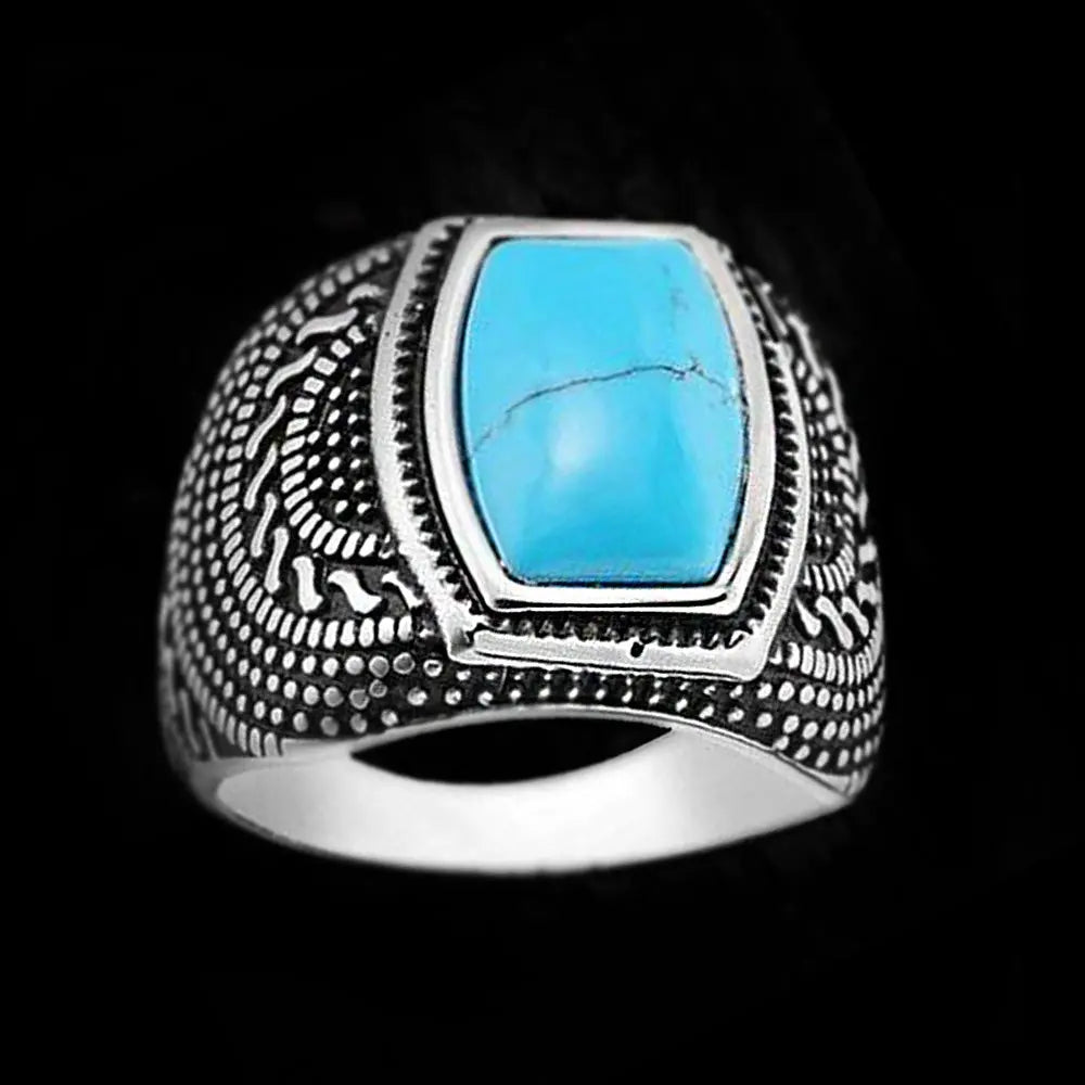 Obsidian-Turquoise Vintage Stainless Steel Ring - Vrafi Jewelry