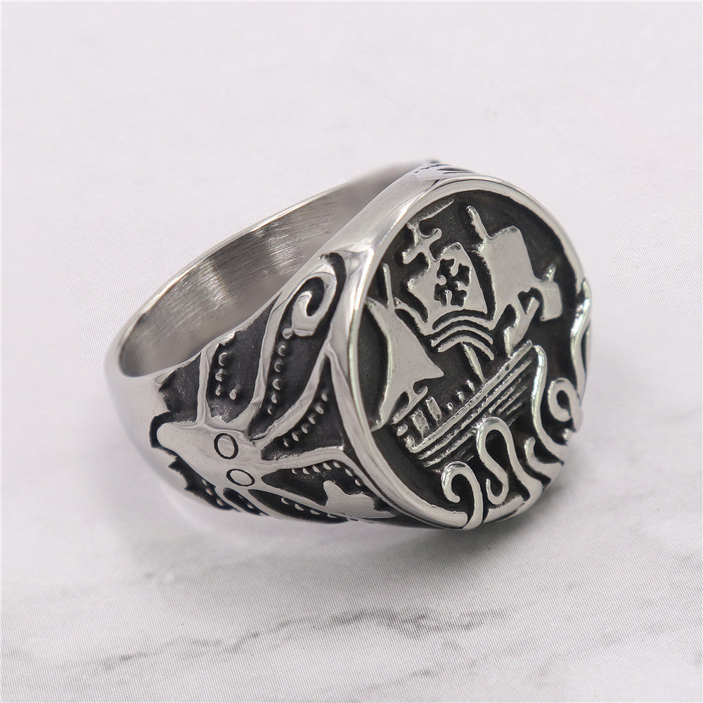 Octopus Sailboat Stainless Steel Ring-Vrafi Jewelry