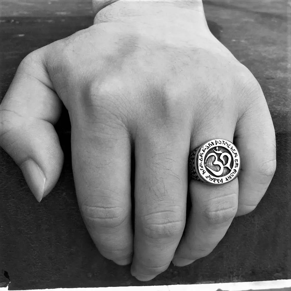 Om Aum Yoga Buddhist Meditation Amulet Ring - Vrafi Jewelry