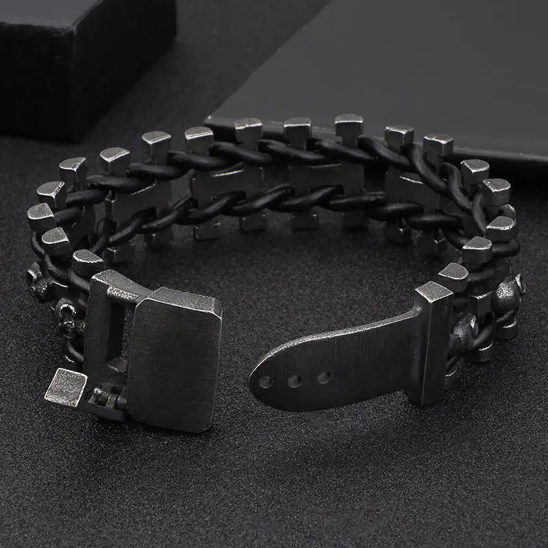 PU Braided Skull Stainless Steel Bracelet VRAFI