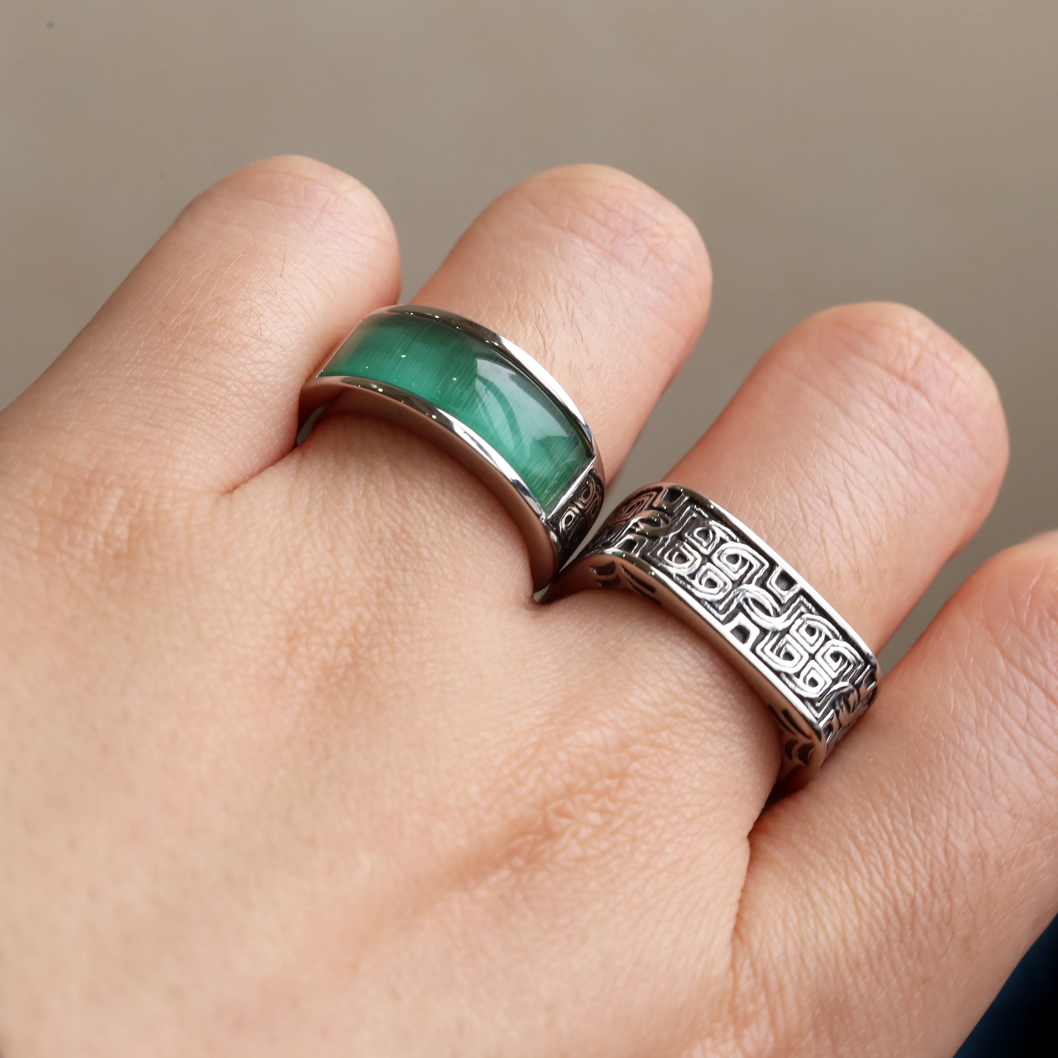 Parts Embedded Gemstone Stainless Steel Ring Band - Vrafi