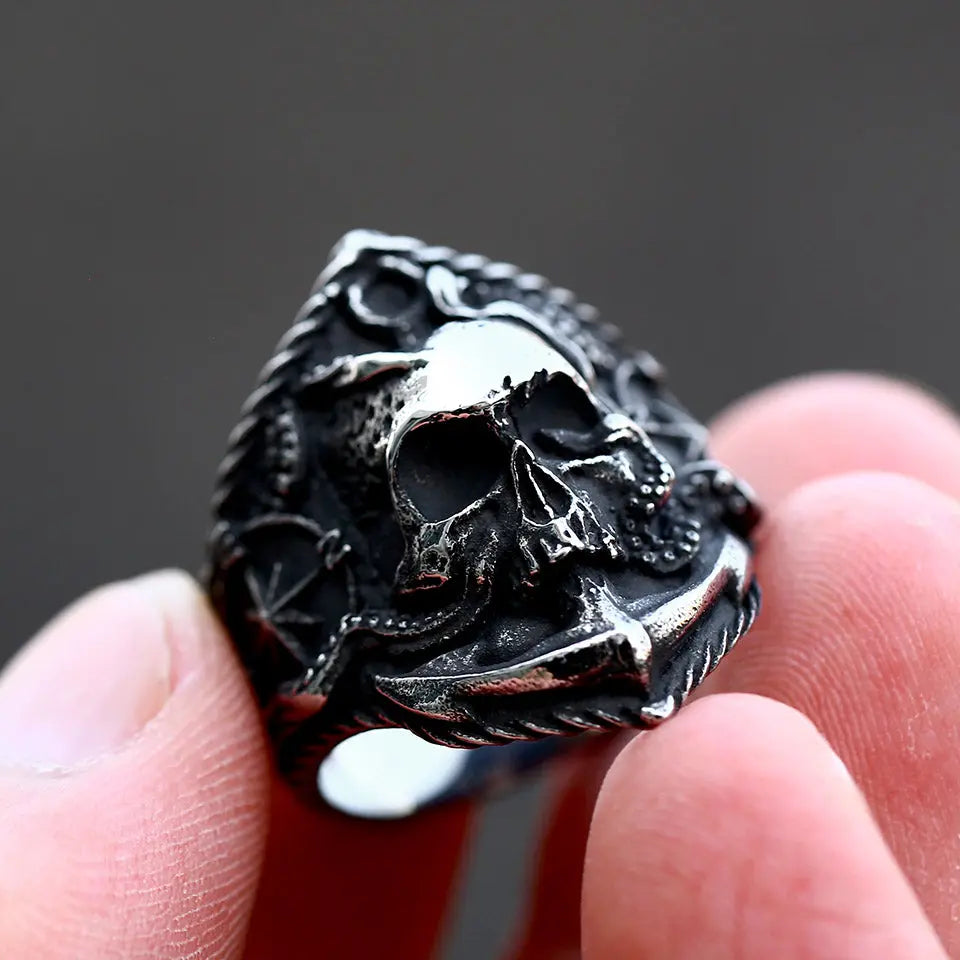 Pirate Anchor Stainless Steel Compass Ring - Vrafi Jewelry