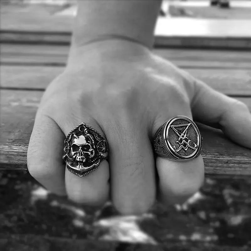 Pirate Anchor Stainless Steel Compass Ring - Vrafi Jewelry