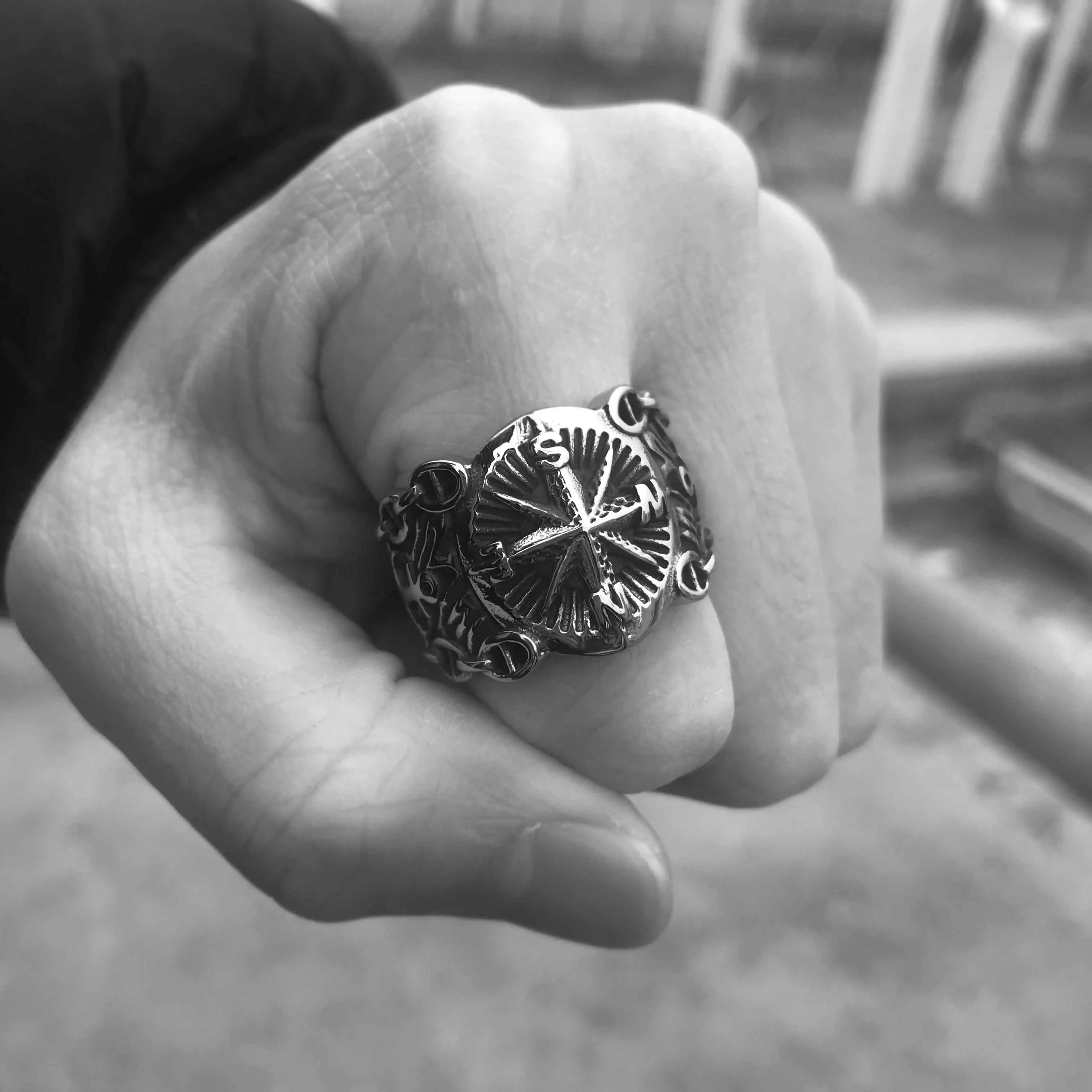 Pirate Compass Stainless Steel Ring - Vrafi Jewelry
